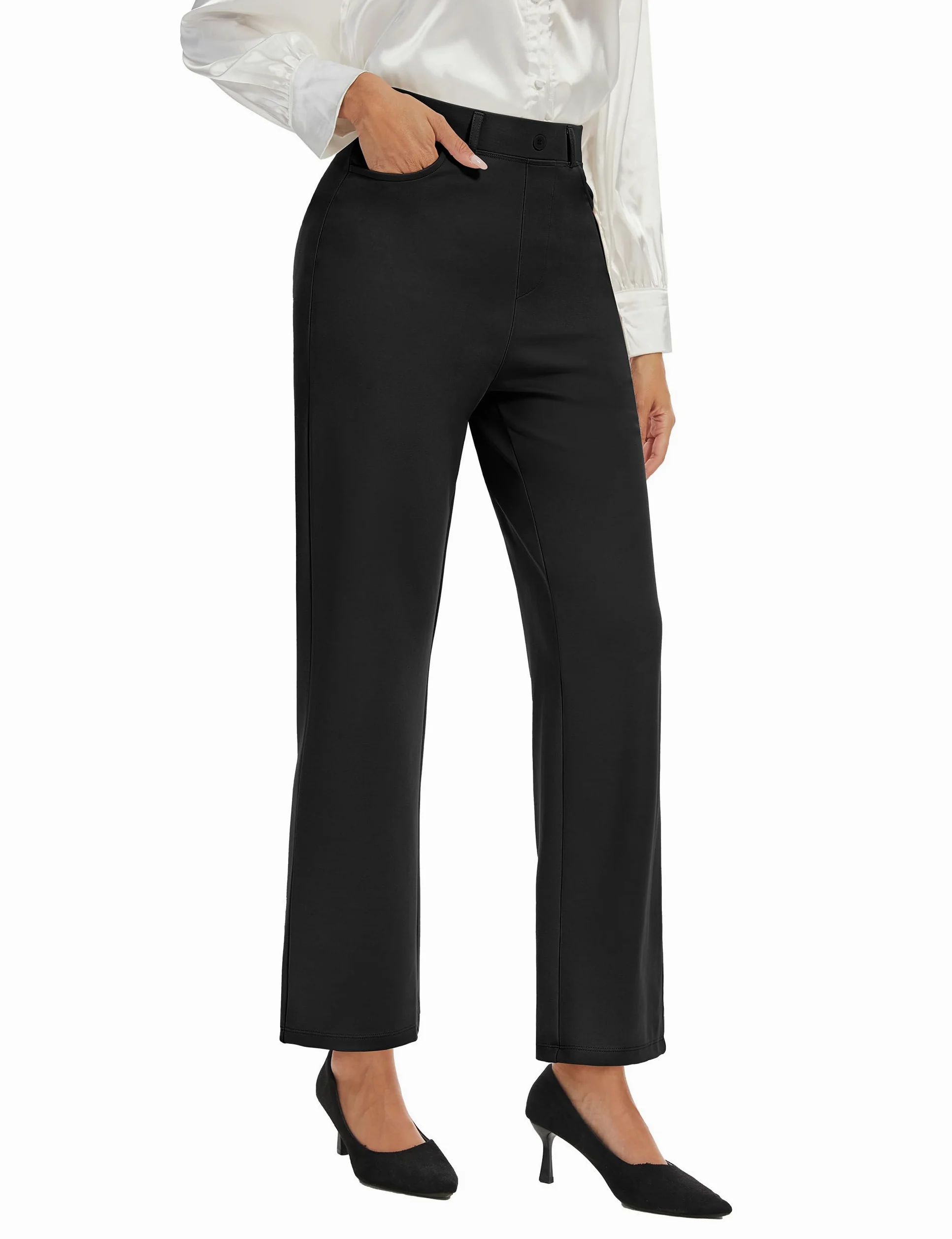 Desol Pantalones de traje de mujer elegantes pantalones largos de cintura alta pantalones rectos con bolsillos pierna ancha Lounge Palazzo Pantalones