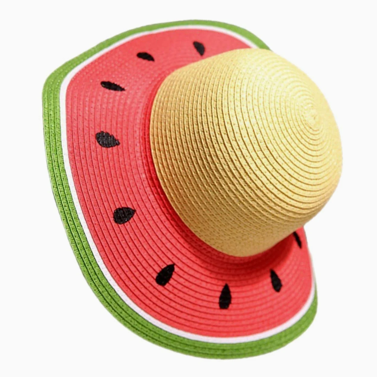 OUNONA Sombrero Protección Solar para Niña de Paja ala Ancha Diseño de Sandía Ligero y Transpirable, Adecuado para Playa y Verano para Niñas de 3 a 8 Años