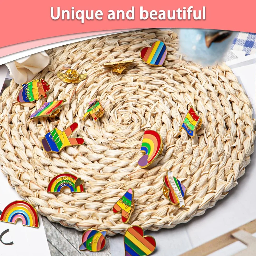Broche Arcoíris 15 Piezas Pin Arcoiris Metal Broches LGBT Rainbow Esmalte Pines Esmaltados Coloridos para Ropa Bolsa Mochilas