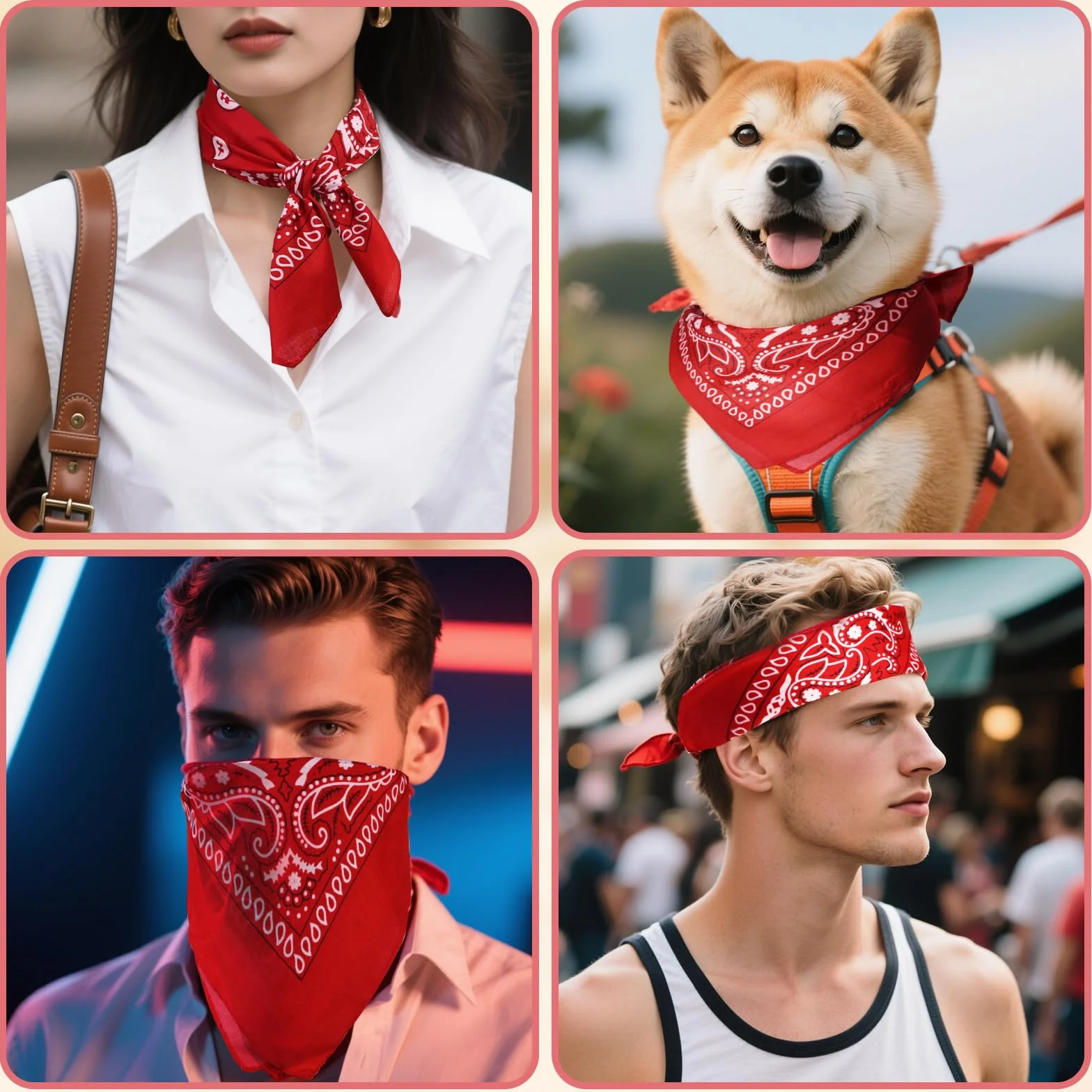 Foulard Carré para Hombre y Mujer, Pack de 12 Bandanas Paisley Estilo Cowboy