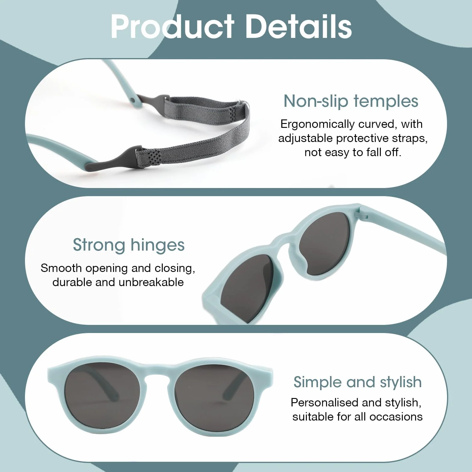 Gafas de Sol Polarizadas para Bebé UV400 Correa Ajustable Flexible 0-36 Meses