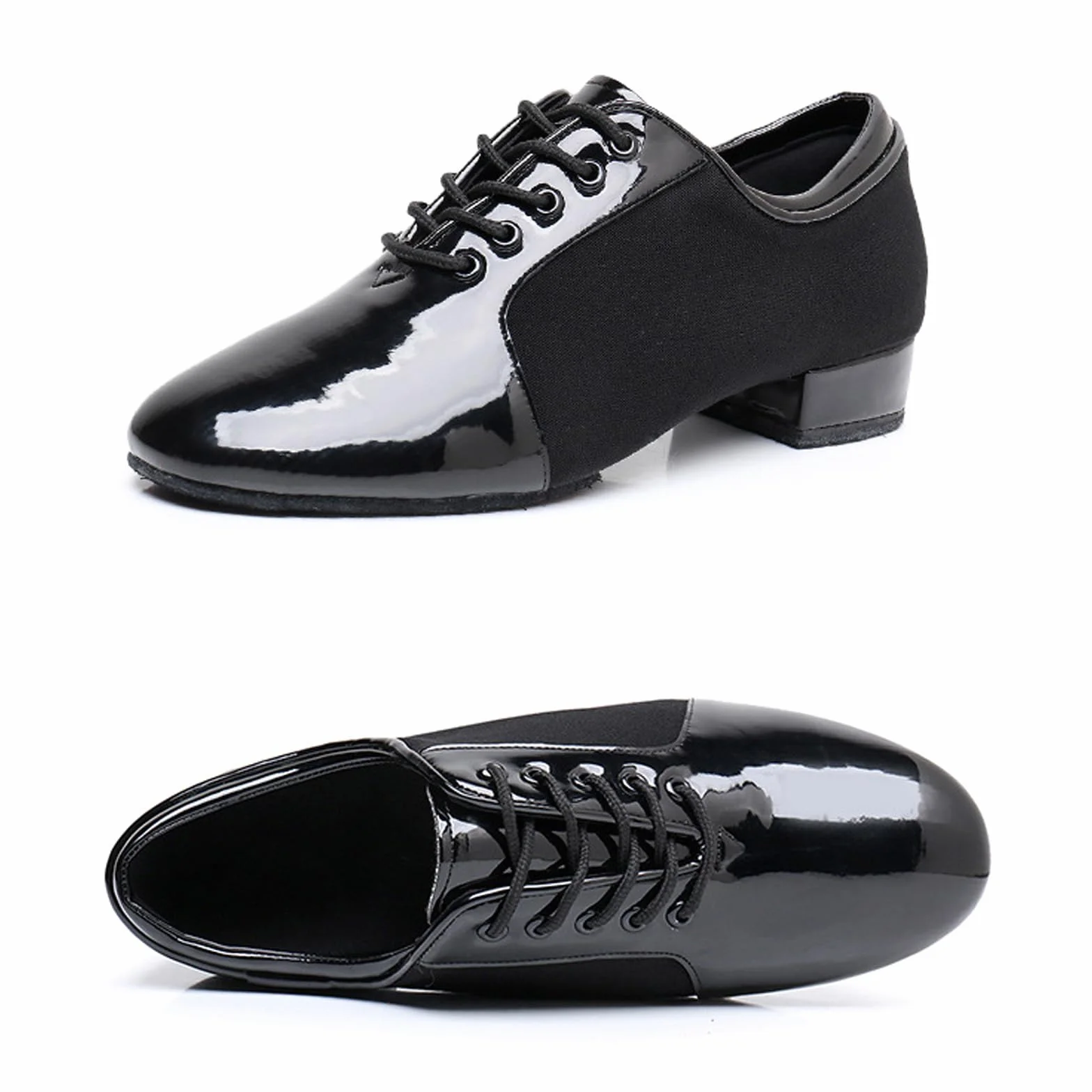 Zapatos de Baile Latino Hombre Cuero Lace Up Estándar Negro Jazz Moderno