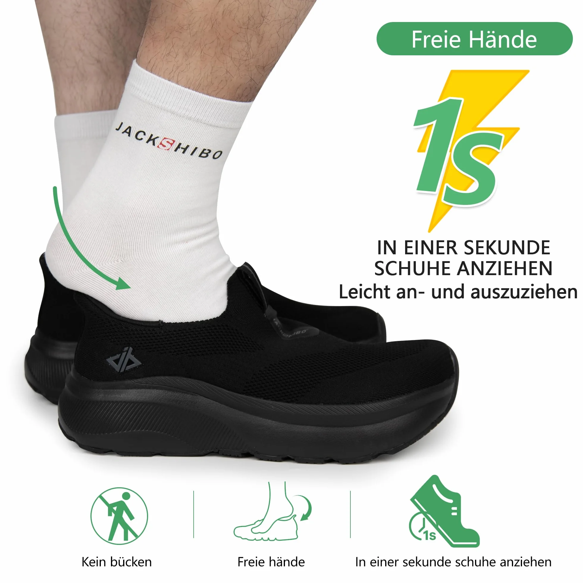 JACKSHIBO Slip on Sneakers Orthopädische Schuhe Memory Foam Walking Schuhe mit weite Zehenbox Nullabsatz Sohlen, Negro, 45 EU