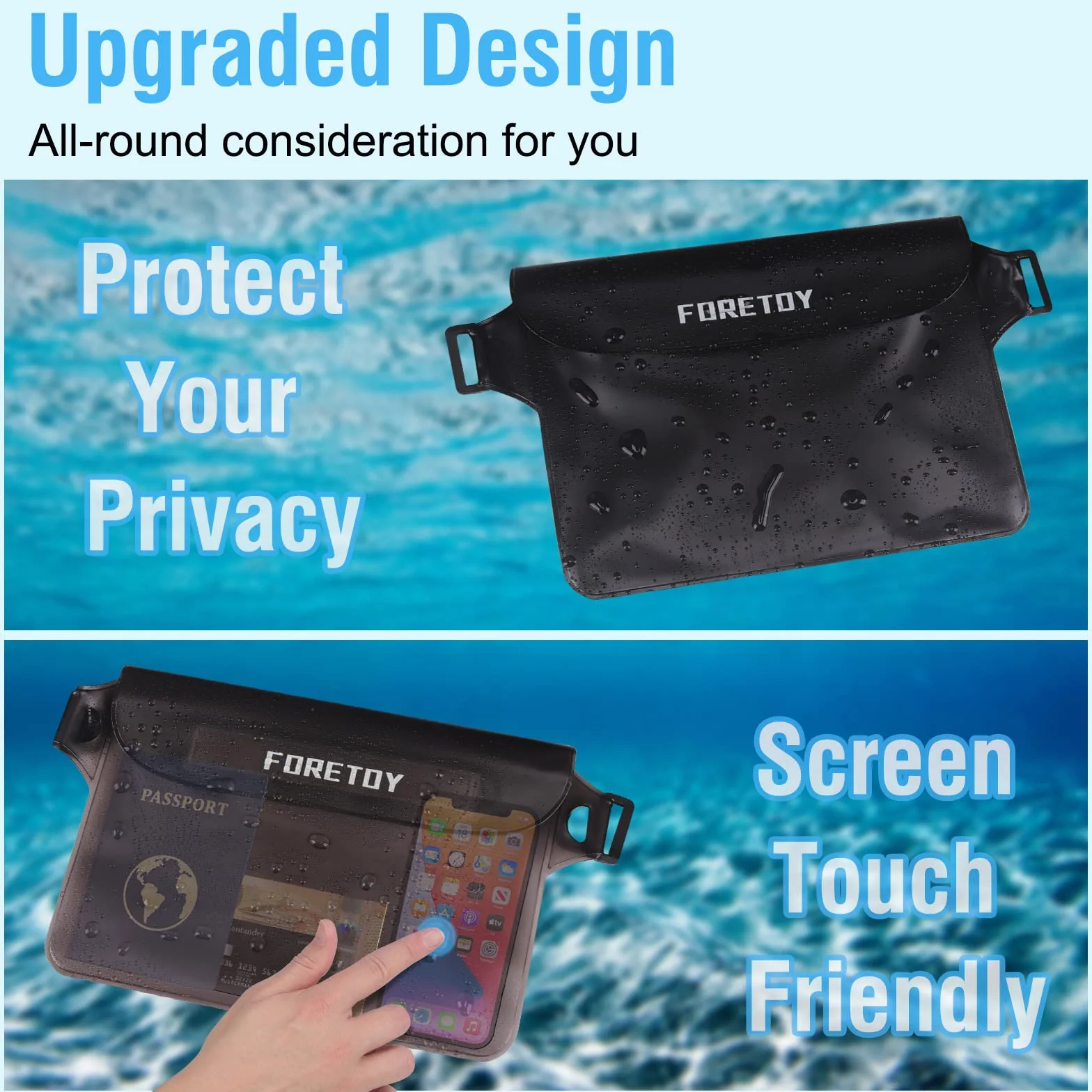 FORETOY Bolsa Impermeable 2 Pack Riñonera IP68 para Deportes Acuatica Playa Natación