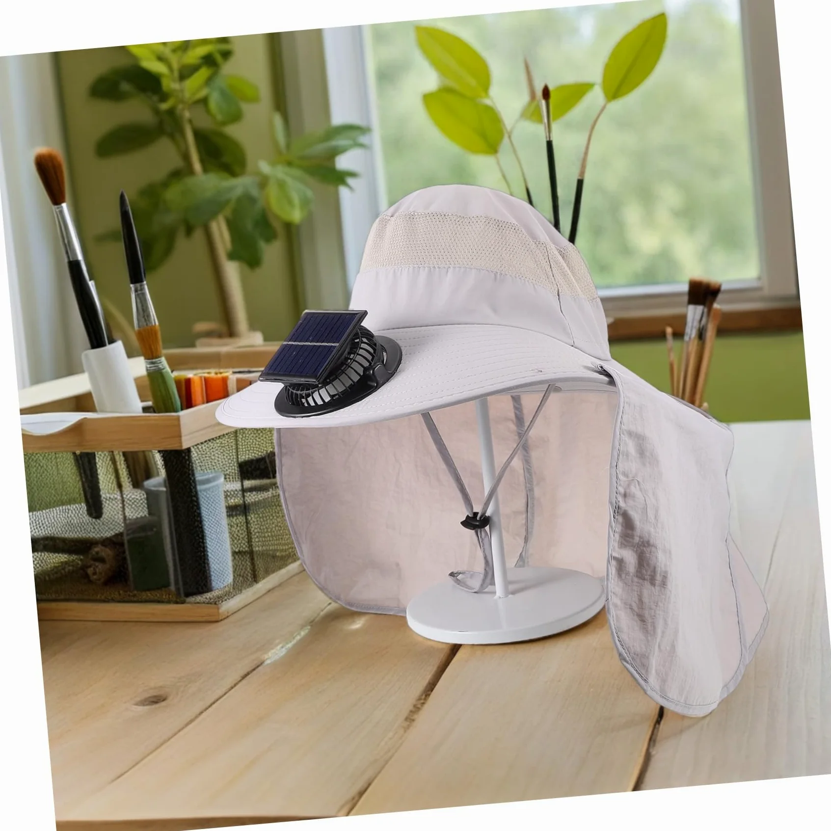 Sombrero de Pescador con Abanico Solar de ala Ancha de Nylon | Fiesta Verano, Solapa Cuello y Diseño Transpirable para Aventuras al Aire Libre y Jardinería