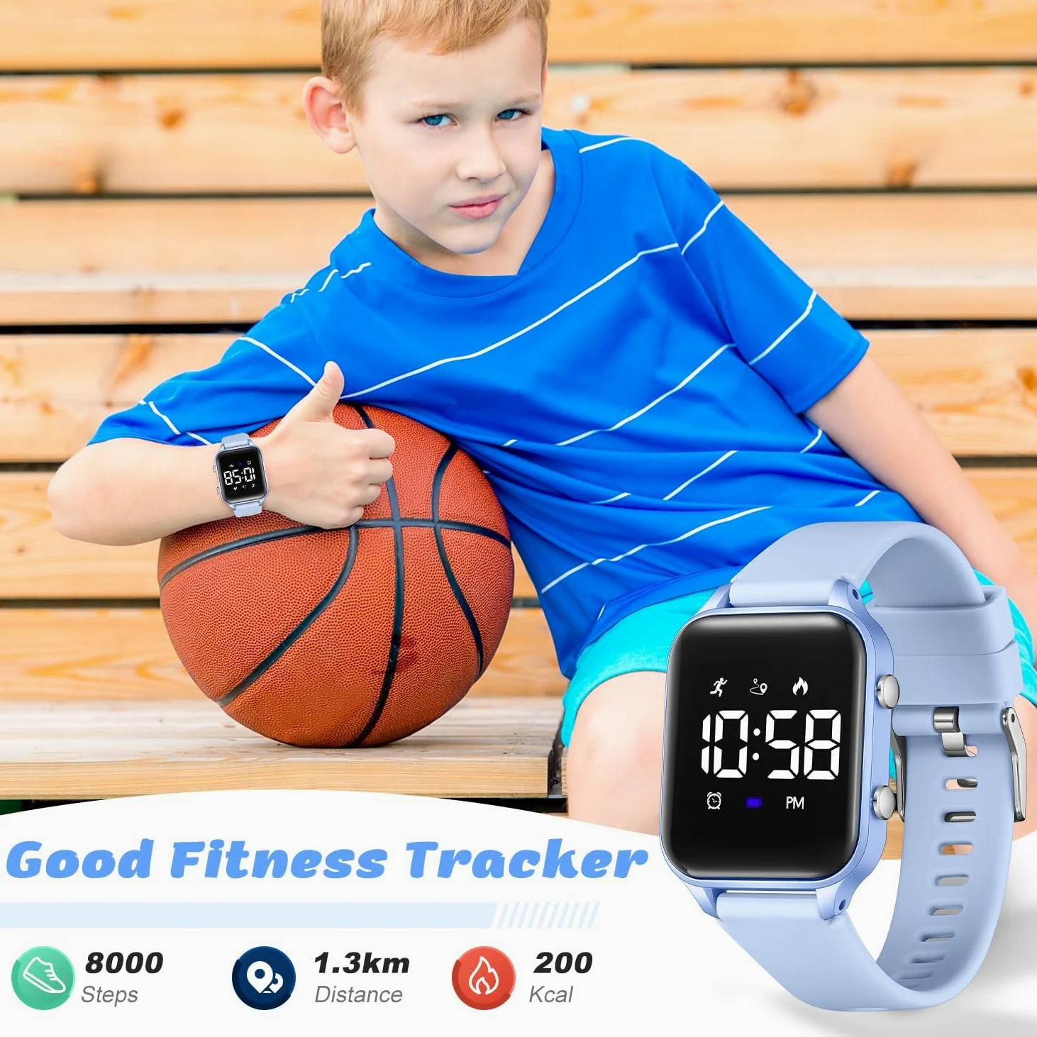 Reloj digital para niños con contador de pasos, relojes deportivos impermeables para niños, niñas y adolescentes, rastreador de fitness todo en uno con alarma vibratoria silenciosa, podómetro