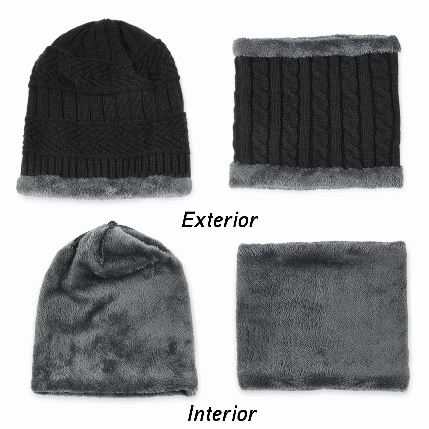 Conjunto de Bufanda Guantes y Gorro de Punto Invierno para Niños 2/3 Piezas Gorro Grueso Suave Cálido Esquí Forro Polar Niñas
