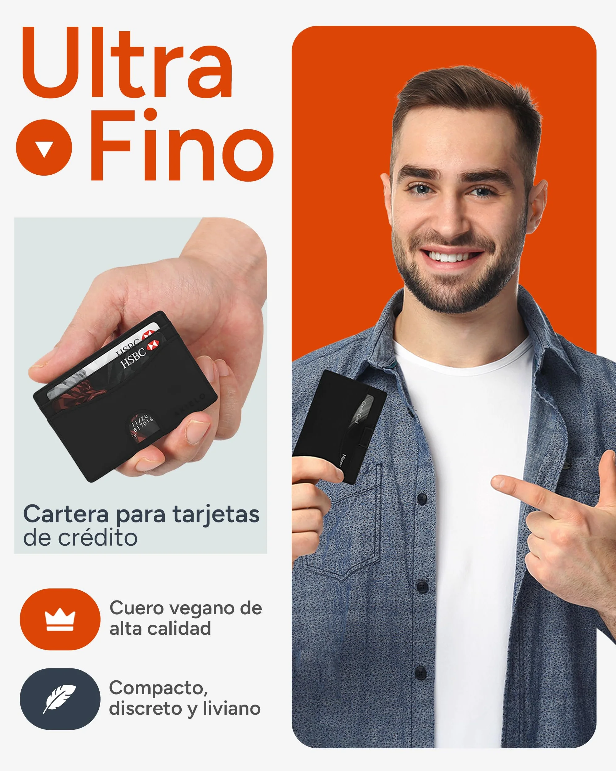 AKIELO Tarjetero Minimalista Bloqueo RFID Caja Regalo Cartera Hombre Fina Compacta Colección Echo