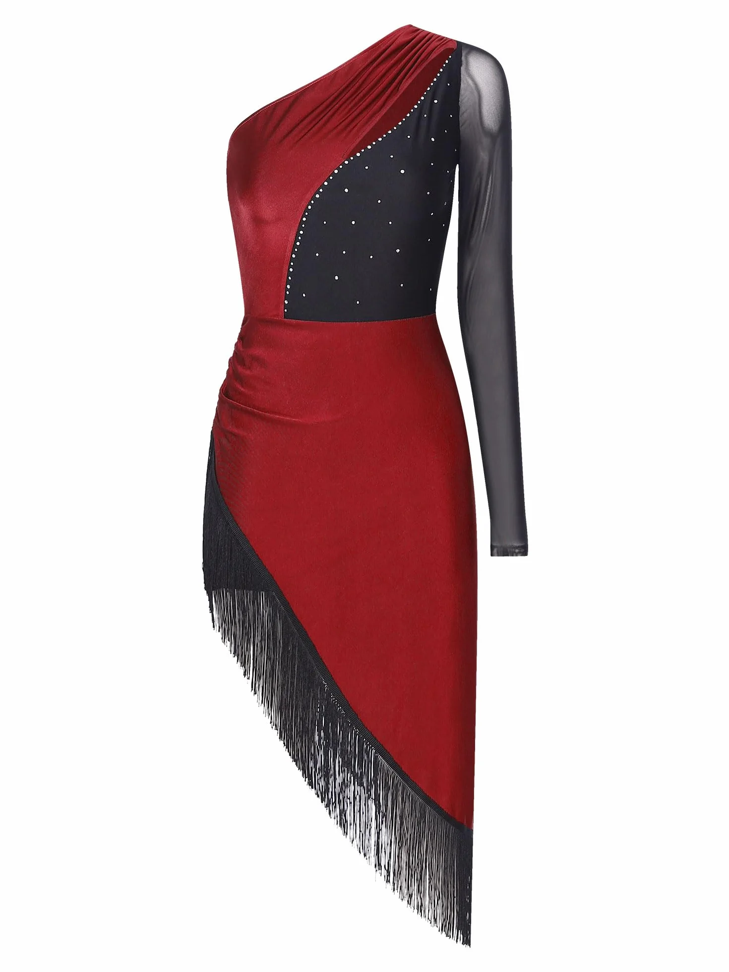 Alvivi Vestido de Baile Latino Tango Mujer Manga Larga Maillot Danza Ballet Flecos Disfraz Competición