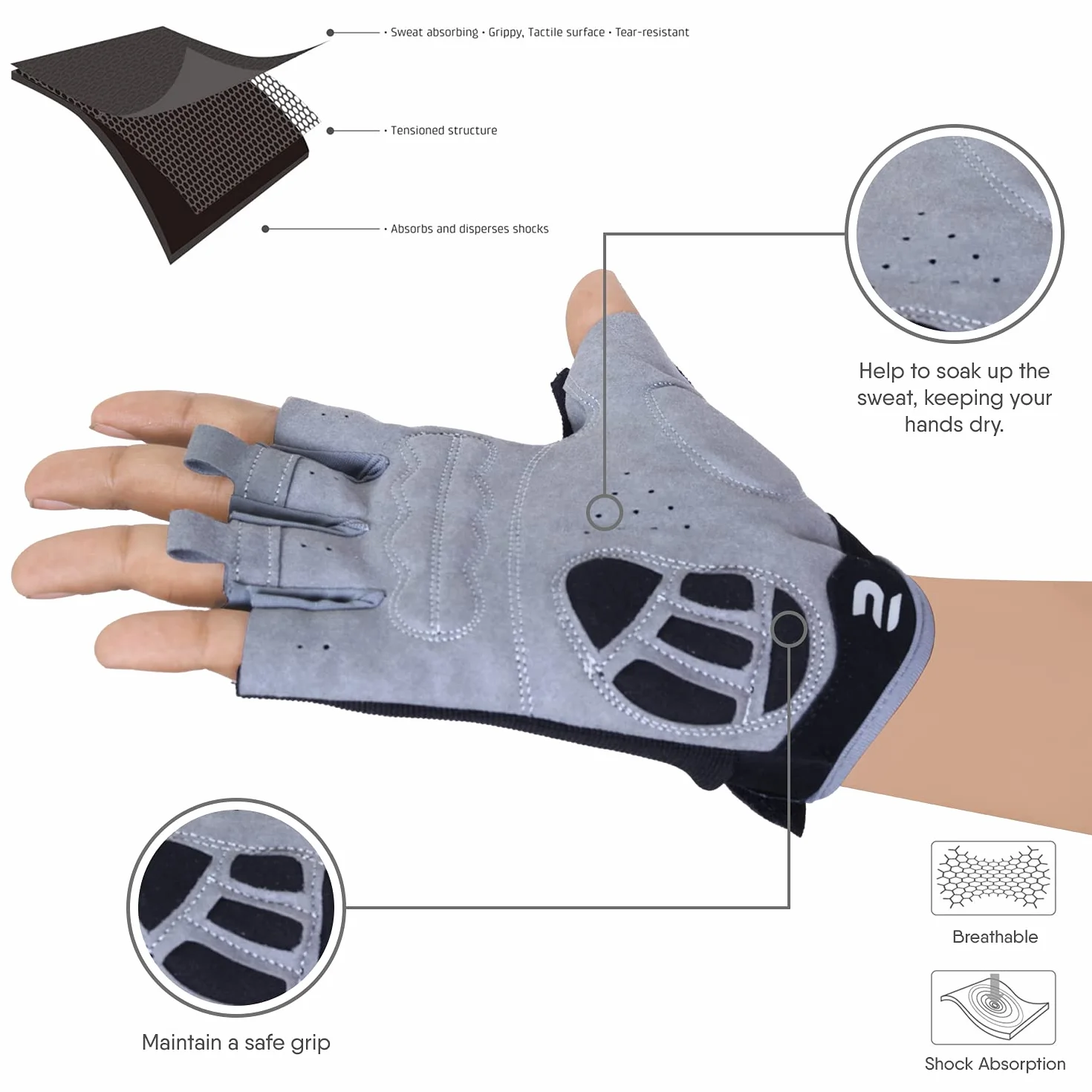 SAWANS Guantes de Ciclismo Medio Dedo Antideslizantes Transpirables para Bicicleta de Montaña