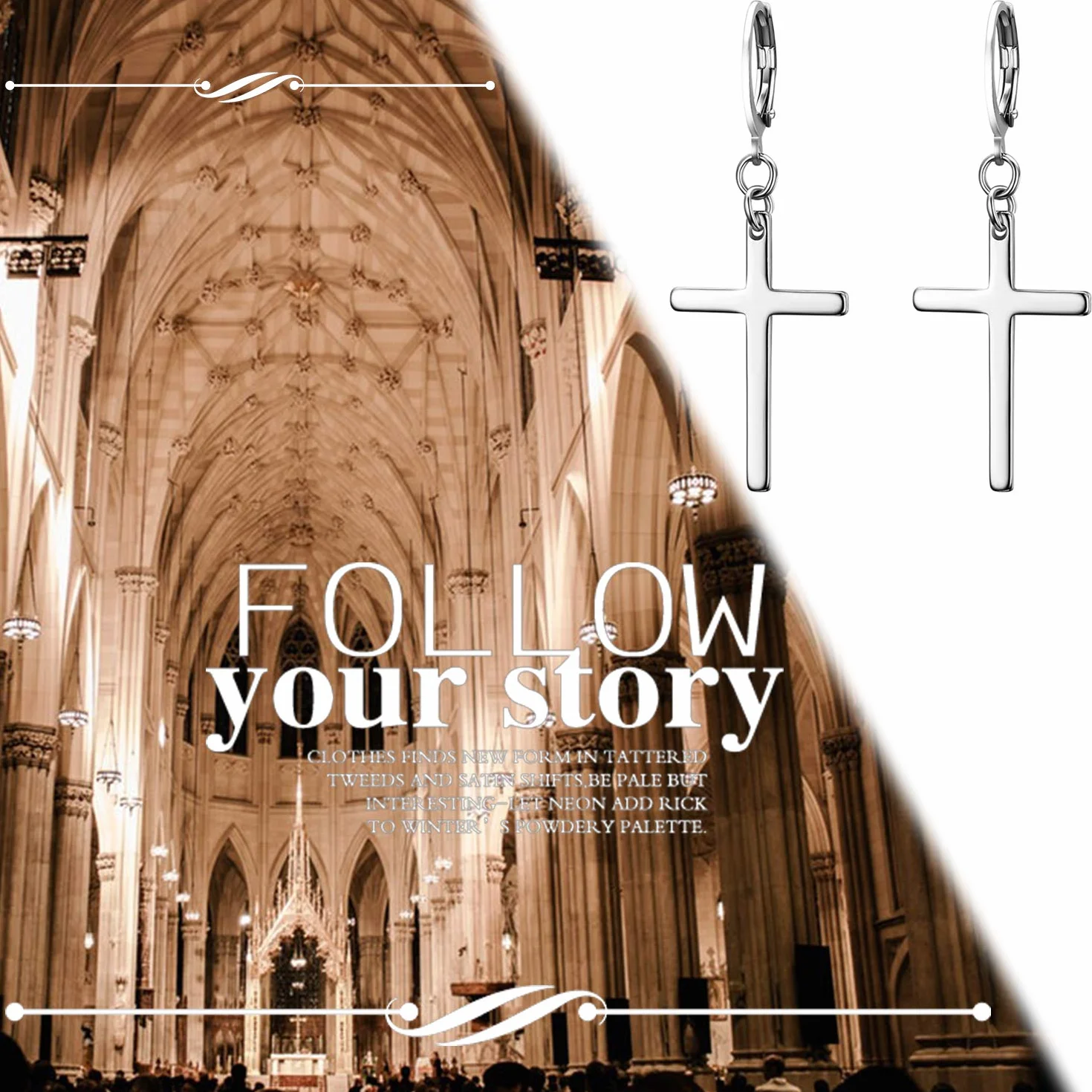 Pendientes largos de acero inoxidable forma de cruz plateado negro dorado para hombre mujer