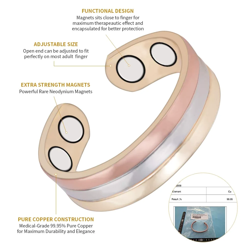 3 anillos magnéticos de cobre de tres tonos para mujer, regalo para mamá, esposa, joyería para mujer, tamaño ajustable, Cobre