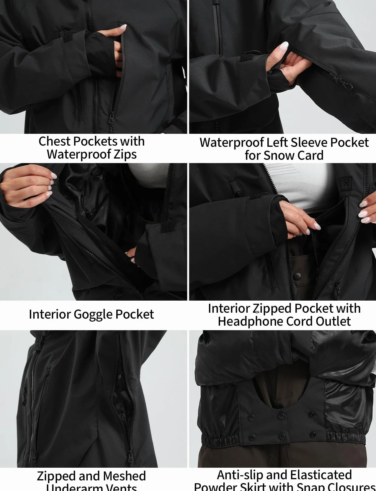 GSOU SNOW Chaqueta de Esquí Holgados Chaqueta de Snowboard Baggy Impermeable Antiviento Transpirable Aislante Térmico con Capucha