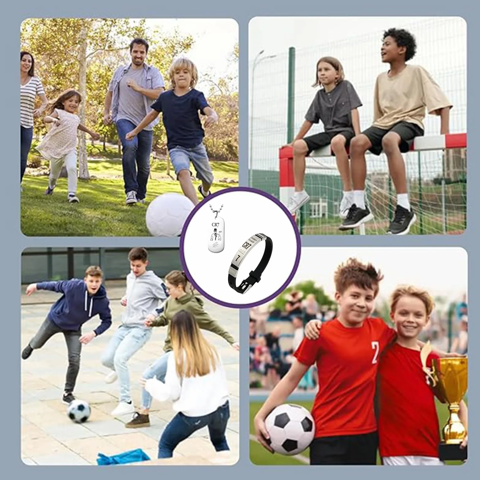 Cadena y Pulsera de Fútbol para Niños - Número 7 - Collar Deportivo