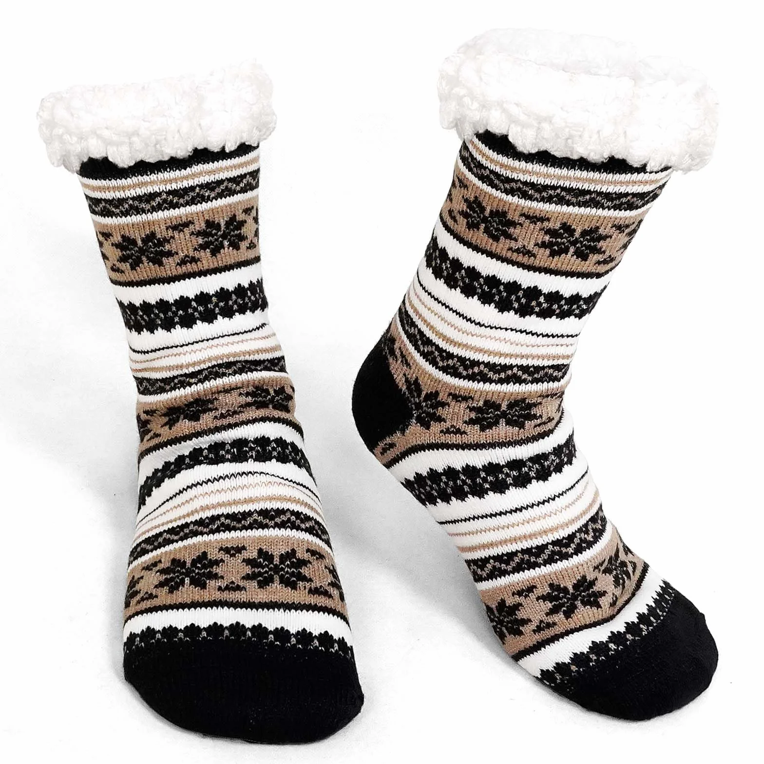 LOFIR Men's Fluffy Slipper Socks Thick Thermal Warm Winter Non-Slip Fuzzy Fleece Lined Soft Grip Cosy Novelty Stocking Christmas Gifts Bed Home 1 Pair Size 6-11