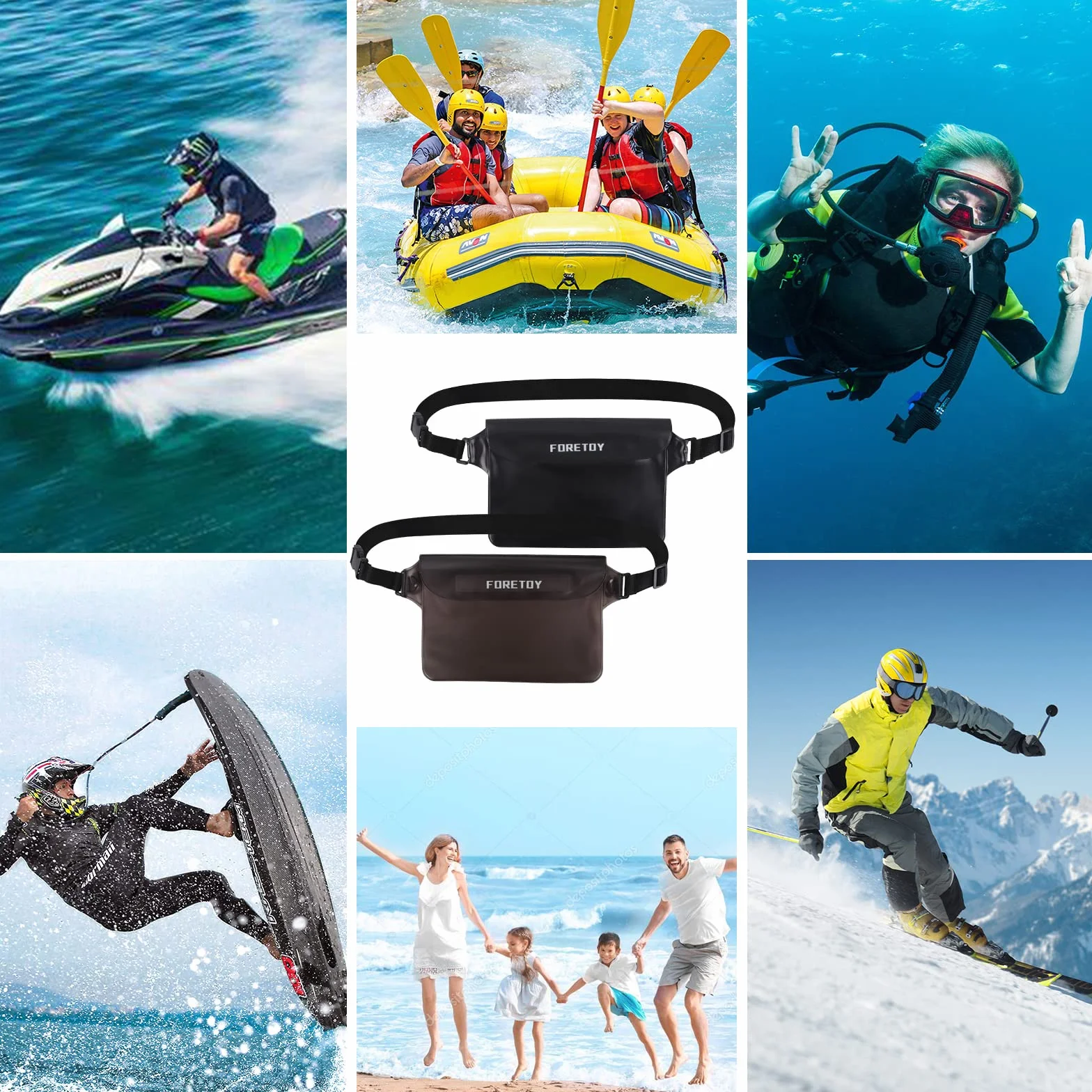 FORETOY Bolsa Impermeable 2 Pack Riñonera IP68 para Deportes Acuatica Playa Natación