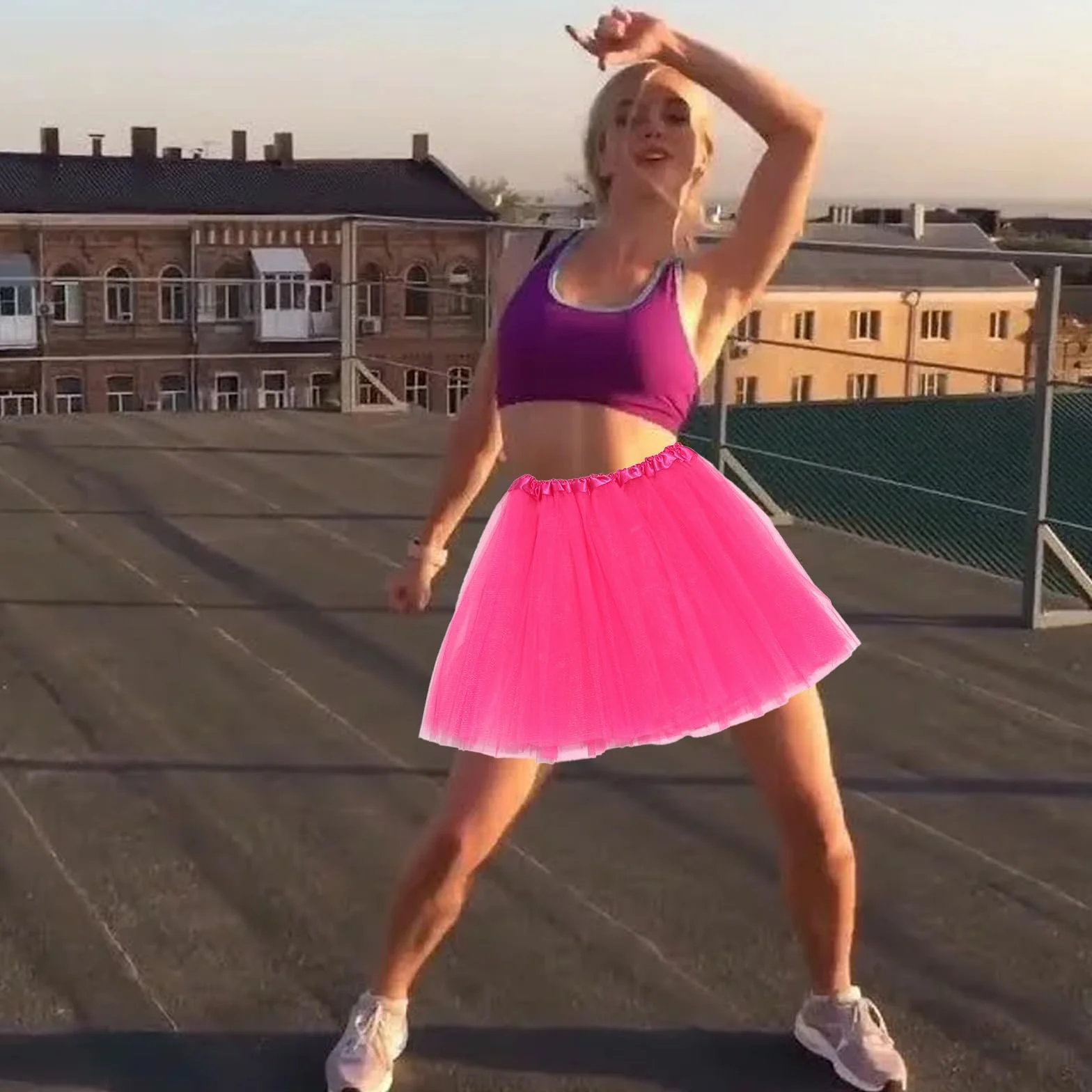 Tutú de Tul para Adultos Rosa 3 Capas Falda de Ballet Mujer Danza Fiesta Halloween