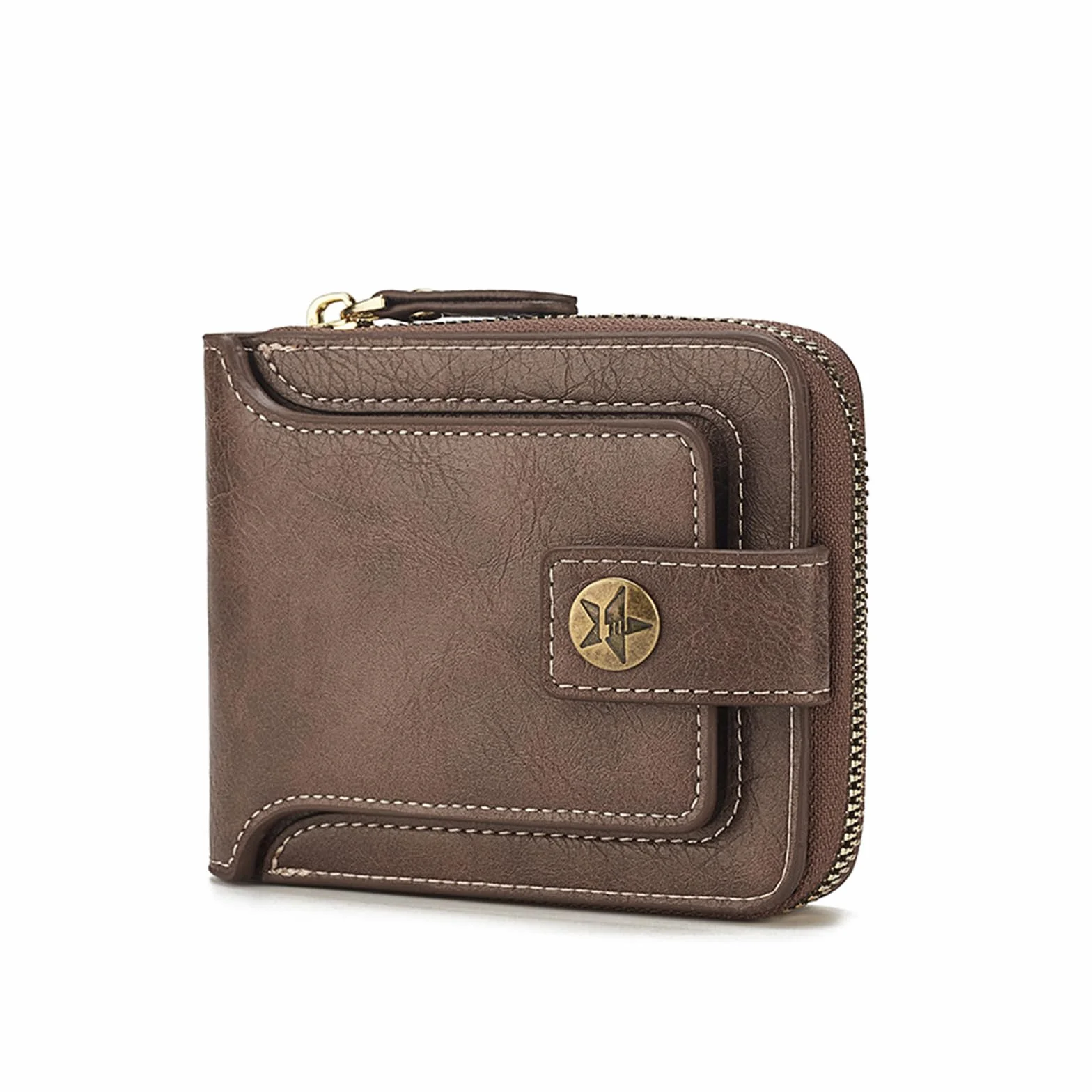 FuninCrea Cartera Hombre Cremallera Hebilla Múltiples Compartimentos Monedero Pequeña Ventanillas Identificación Tarjetas