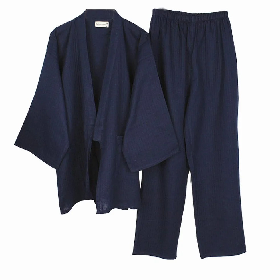 Fancy Pumpkin Traje de bata de pijama de algodón estilo japonés Kimono de los hombres [Navy, L]