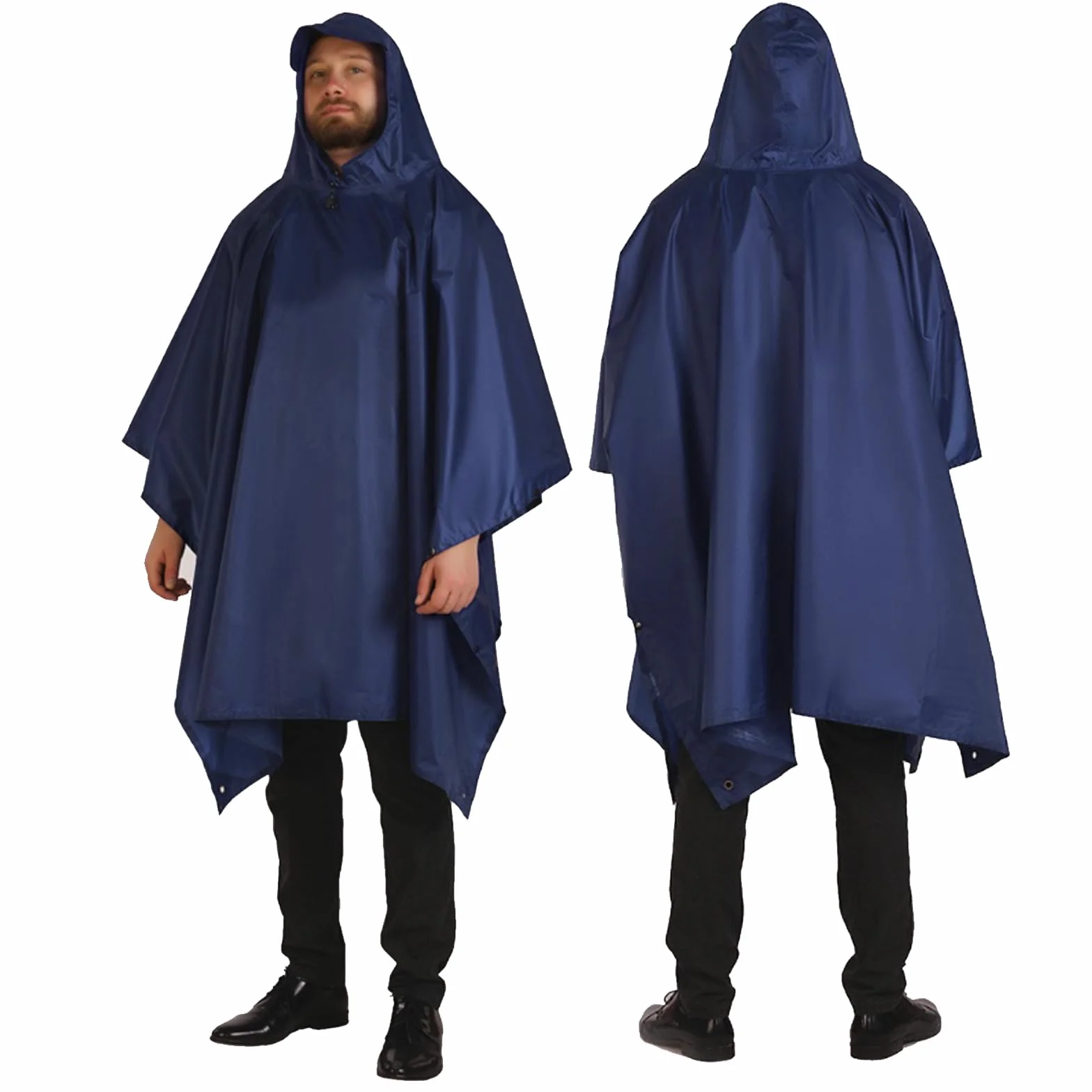 Poncho de Lluvia Impermeable 3 en 1 Multifuncional, Ultrafino Transpirable, Toldo Manta, Estera de Camping, Ligero Reutilizable Azul