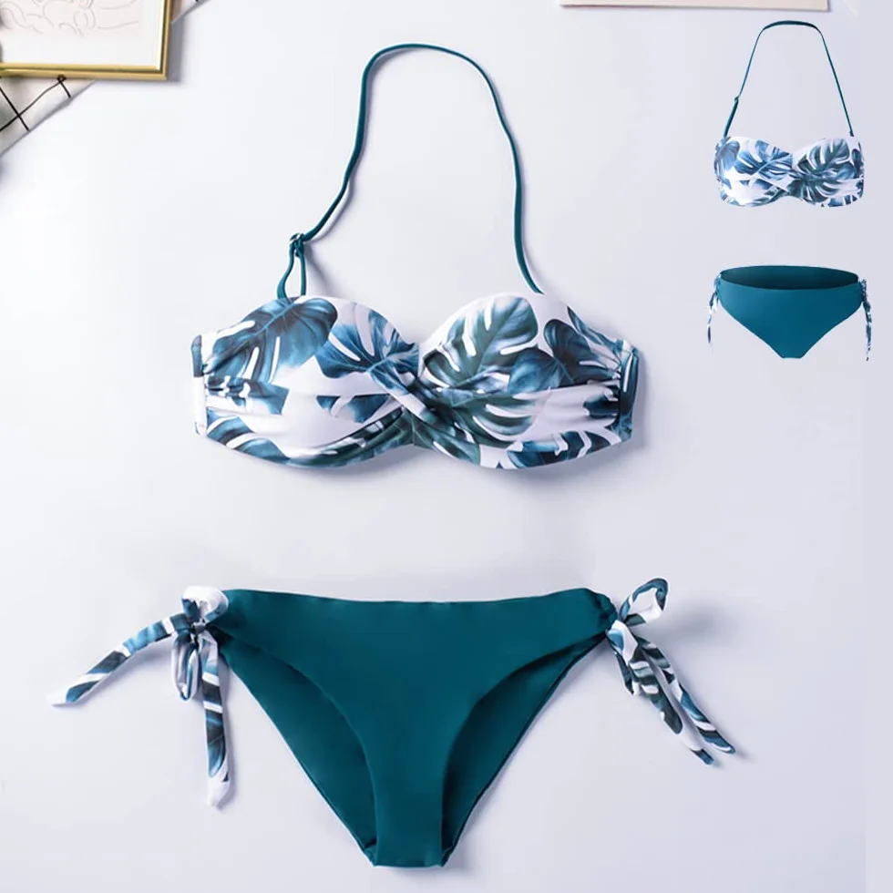 CheChury Bikini Mujer Traje de baño Bandeau Brasileño Cintura Alta con Impresión Relleno