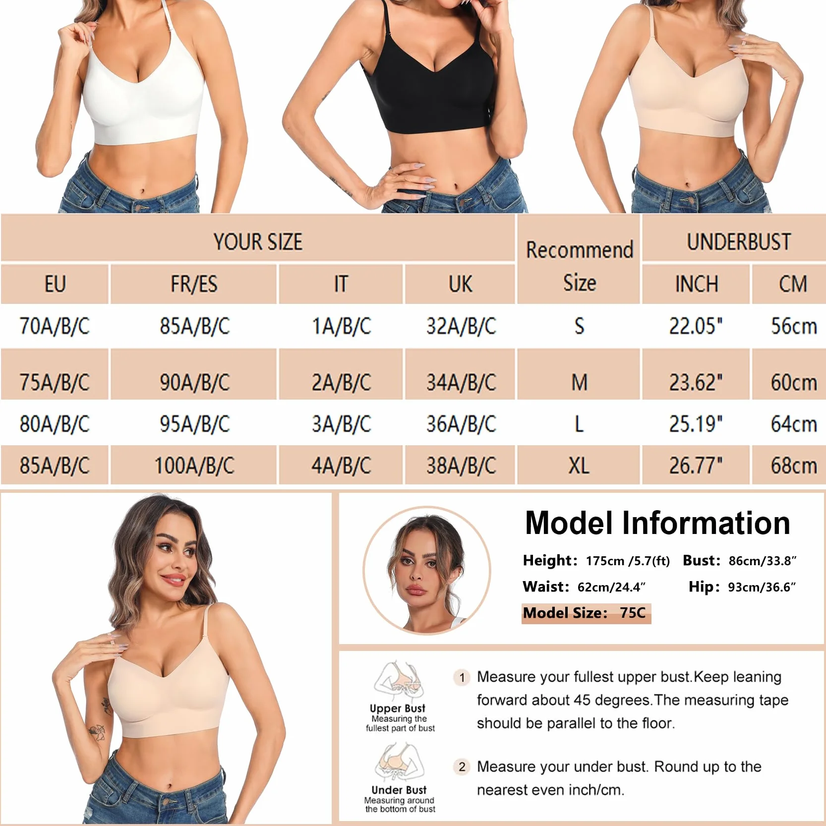 Sujetador Básico para Mujer sin Aros Push up con Tirantes Regulables Multi-Wear