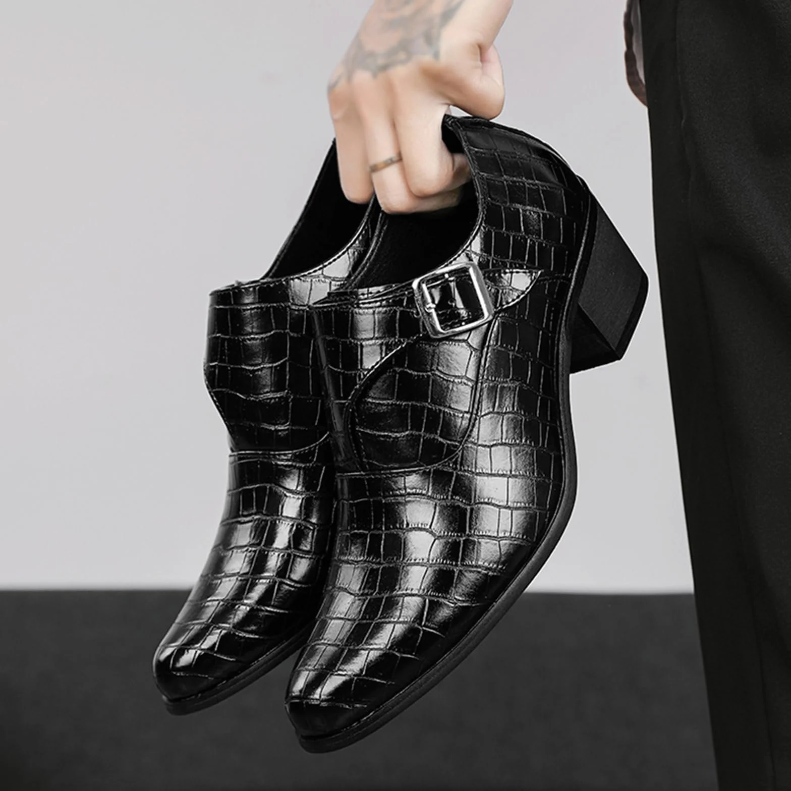 Zapatos de Vestir de Tacón Alto Hombre Cuero Punta Puntiaguda para Fiesta