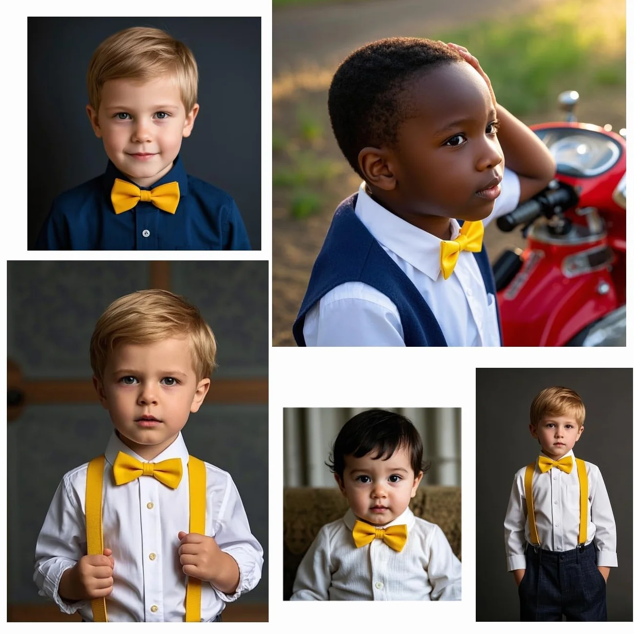 Juego de pajarita y tirantes amarillos para niños, ajustables, bodas, fiestas, disfraces