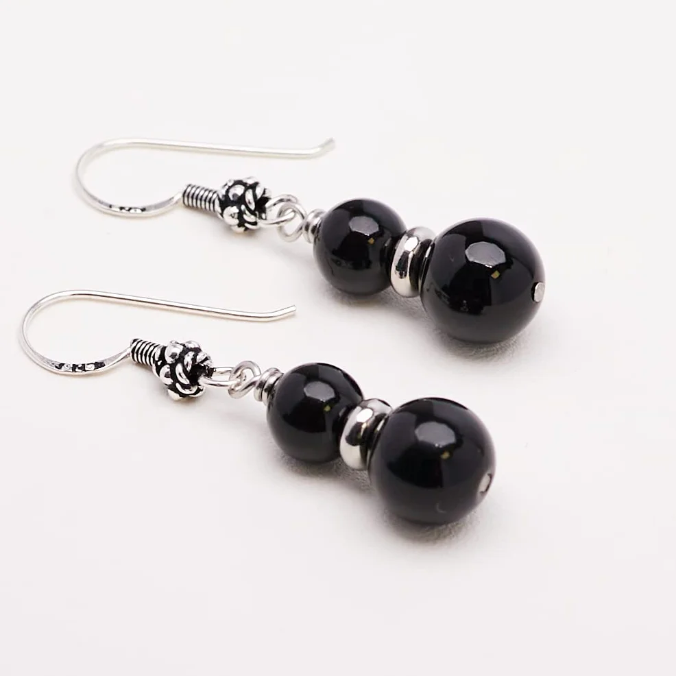 Pendientes colgantes de plata de ley con cuentas dobles de piedras preciosas naturales para mujer