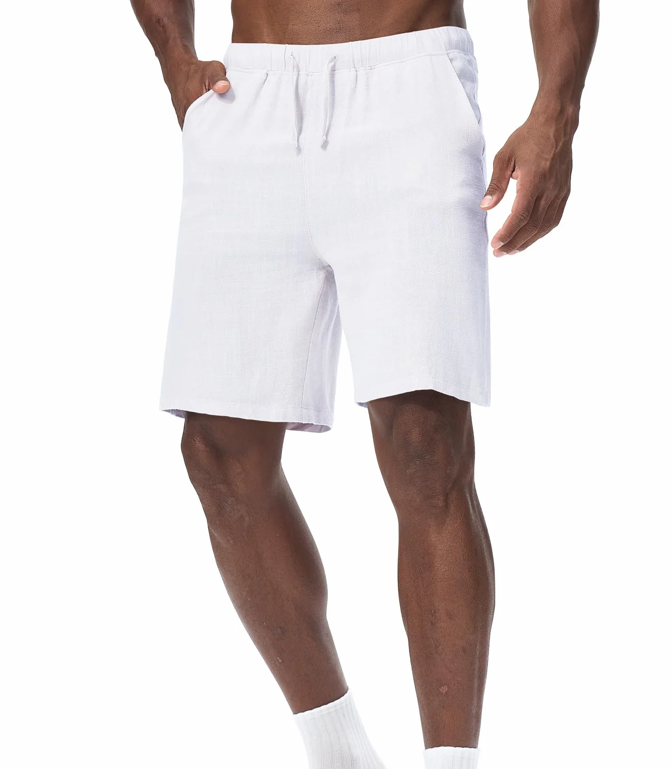Pantalones Cortos de Lino Hombre Bermudas Casuales Shorts Playa Verano