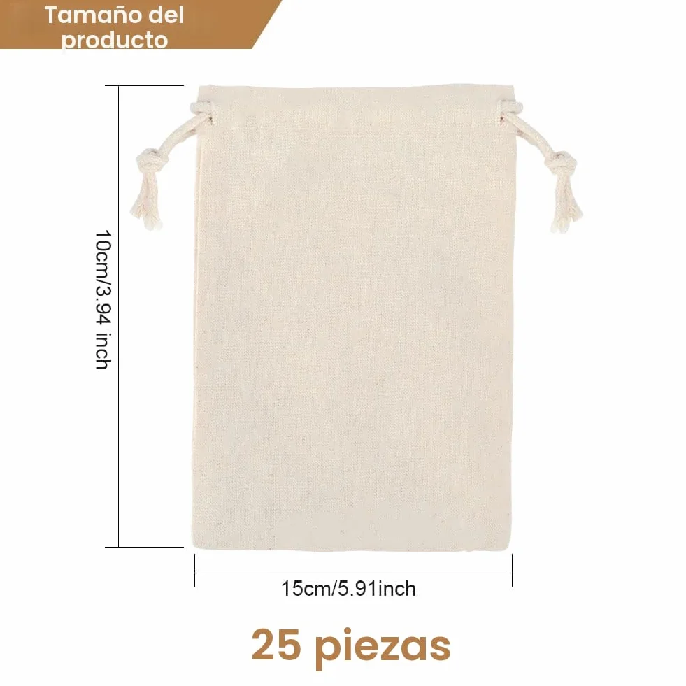 Aucuu 25PCS Bolsas de Algodón, 10 x 15 cm, Sacos de Caramelos, Mini Bolsas de Dinero, Bolsas de Regalo para Fiestas de Cumpleaños, para Bodas, Navidad