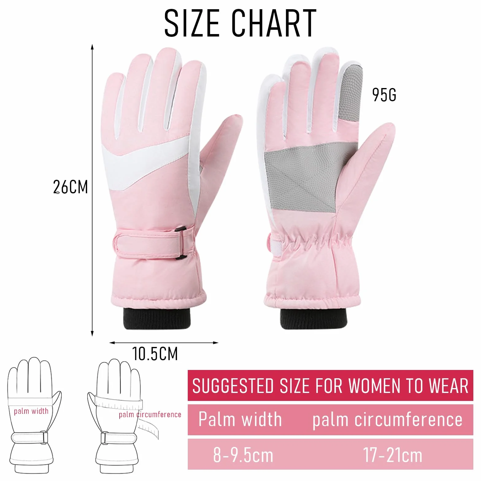 Guantes de Esquí Impermeables Térmicos para Mujer con Pantalla Táctil - Nieve Ski Snowboard