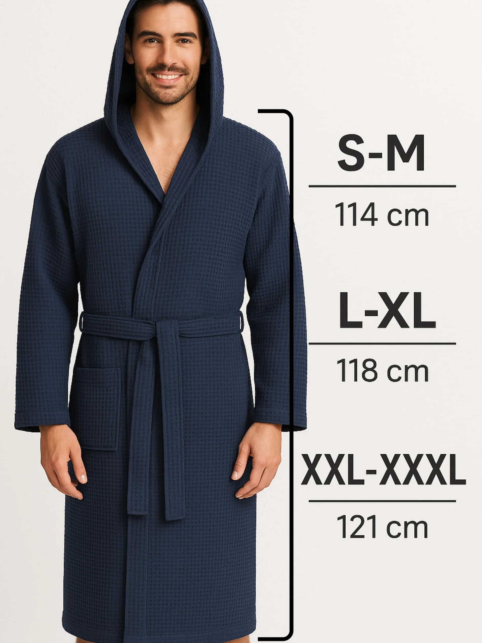 Albornoz nido de abeja para mujer y hombre de algodón con capucha, bolsillos y cinturón, ligero S-XXXL