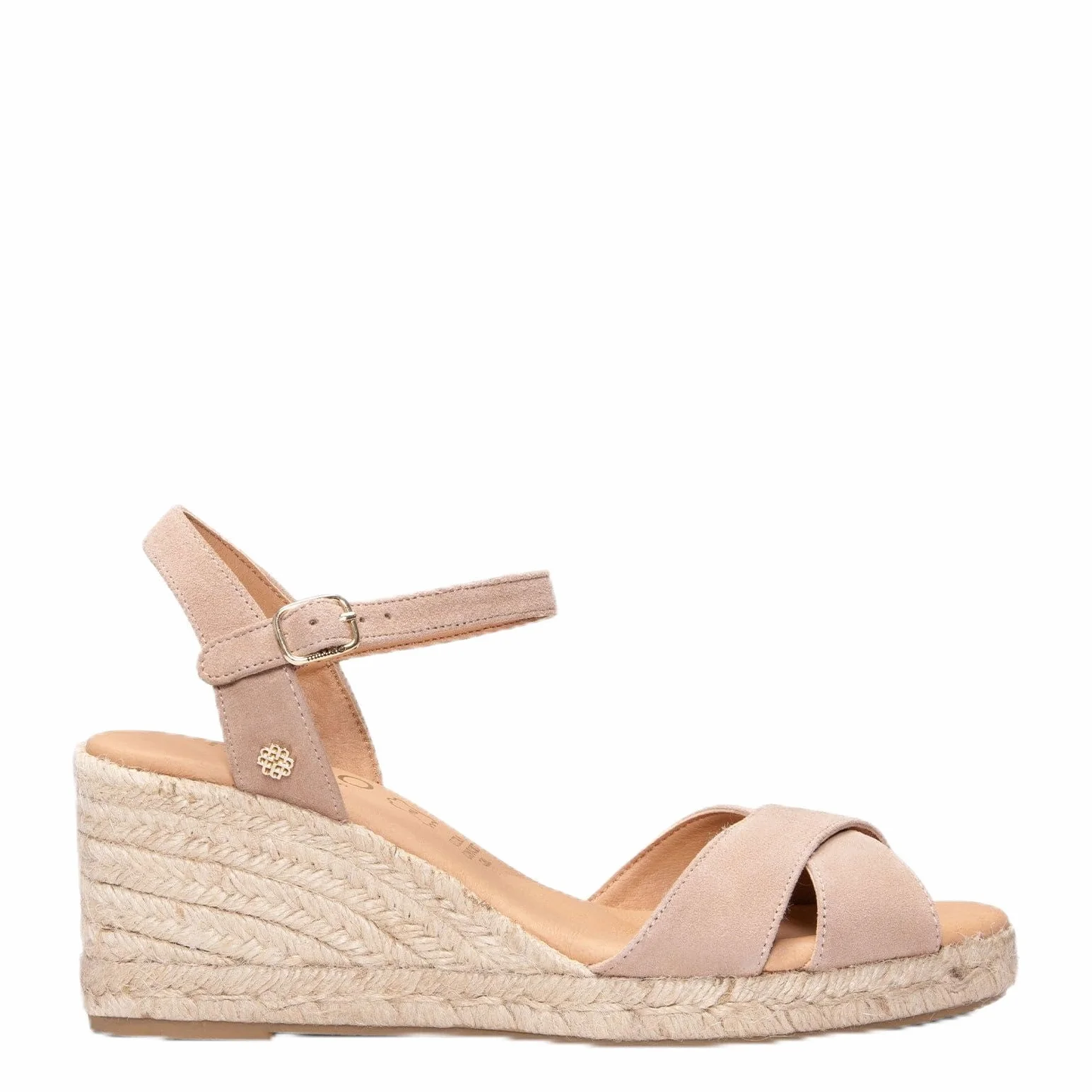 Sandalias con cuña de Esparto con Tiras Cruzadas de Piel y Plantilla de Gel Hecho en España
