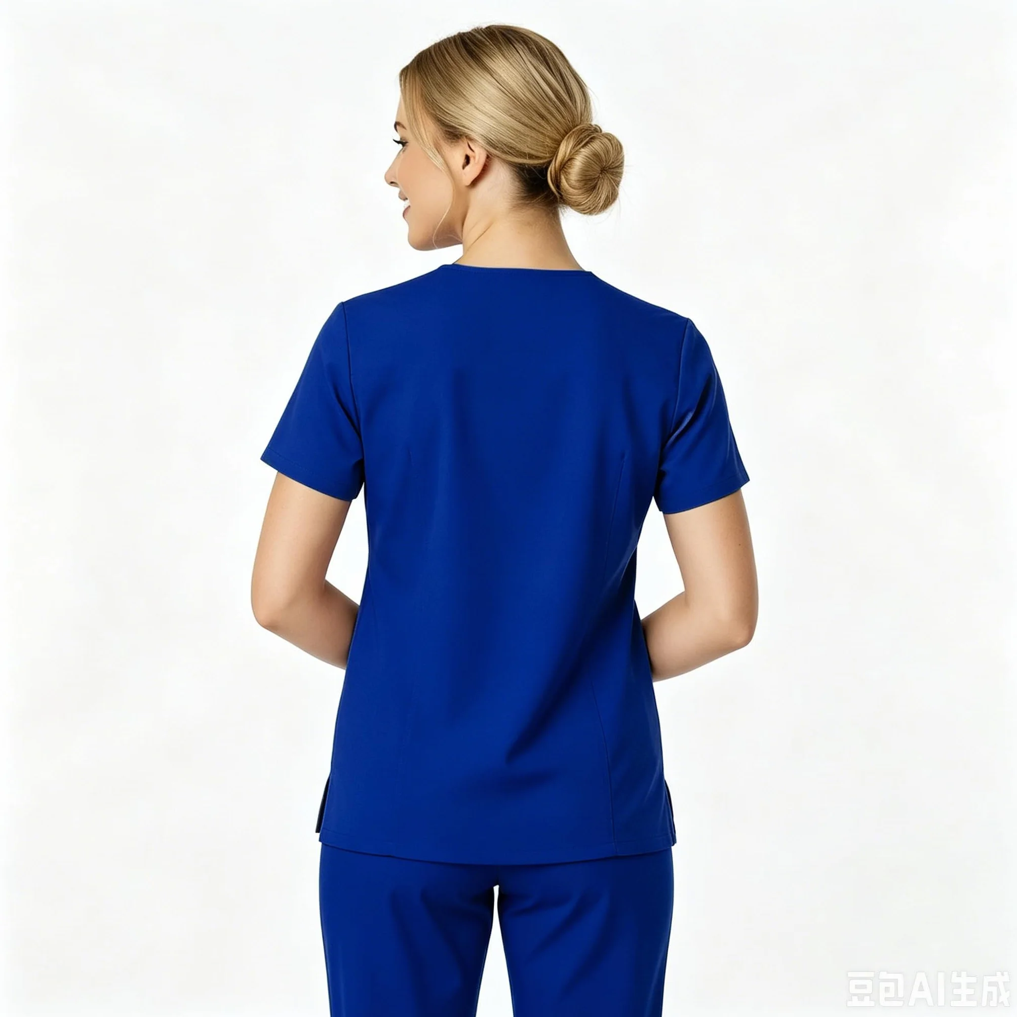 Uniformes médicos para mujer cuello en V manga corta 2 bolsillos Q-DK56