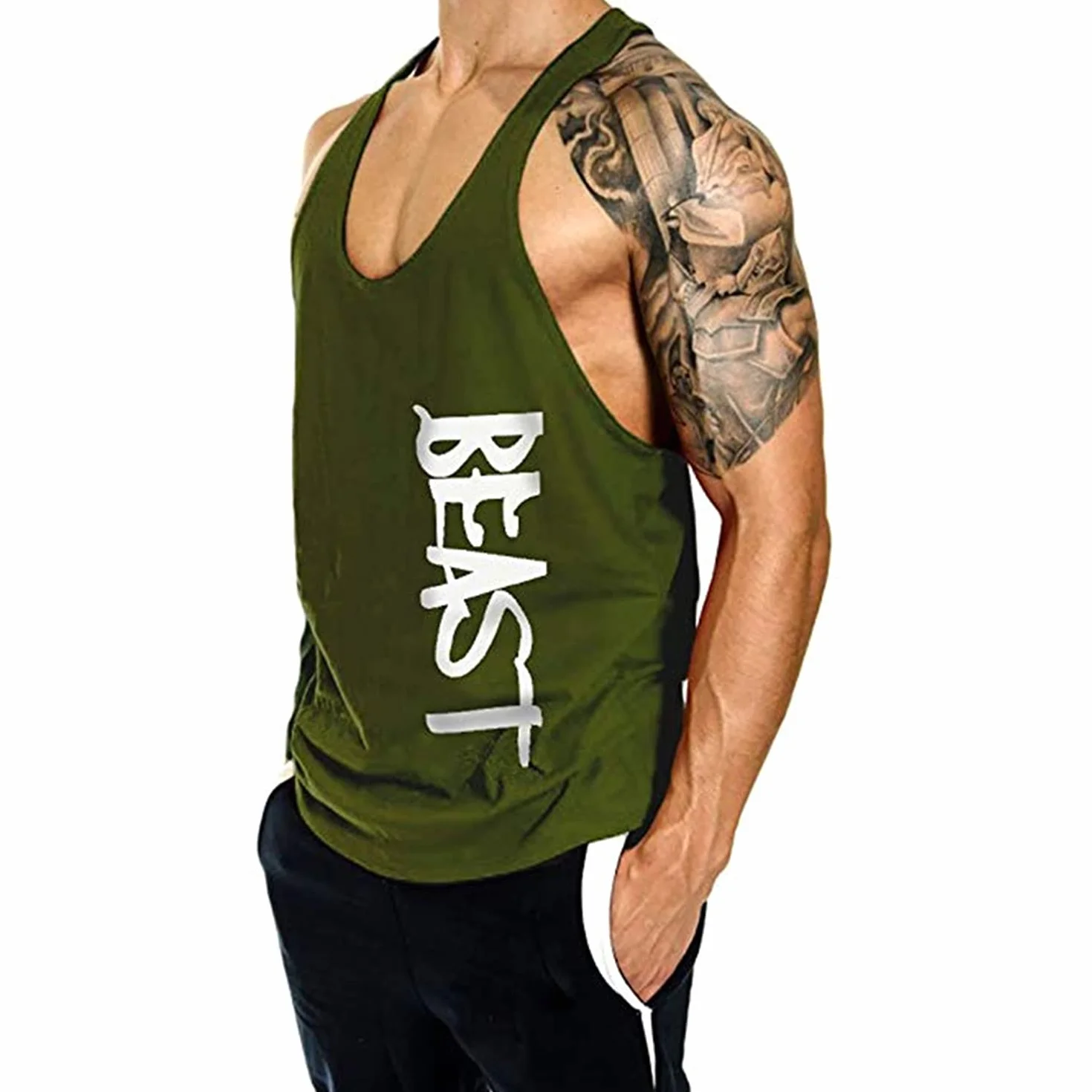 Beast Camisetas sin Mangas Elástica de Fitness Hombre Deportiva Culturismo Tank Top