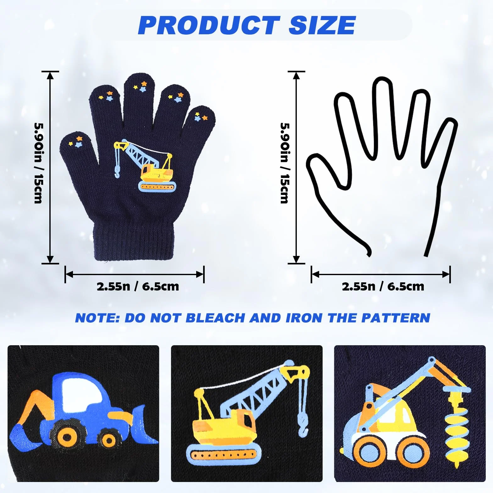 QKURT Guantes Mágicos Infantiles de Invierno Térmicos Dedos Completos para Niños Dinosaurios Excavadoras