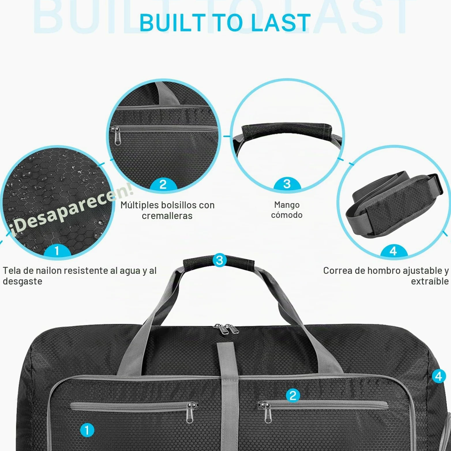 Bolsa de viaje Gonex ligera, plegable 60L / 80L / 100L, bolsas Duffel, bolsas para el fin de semana/bolsa de deporte para viajes, deportes, gimnasio, vacaciones, color gris, tamaño 80L | 210D - Cinta de nailon de nido de abeja, impermeable, varios compart