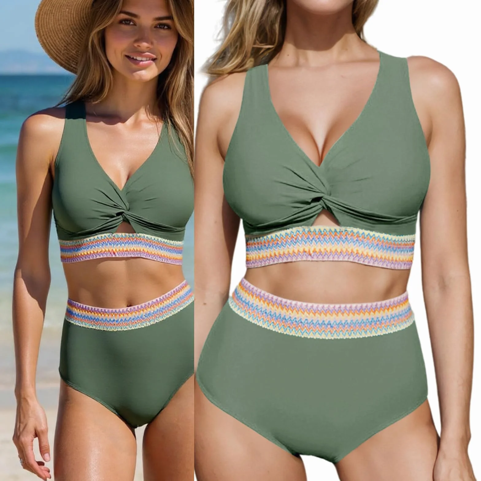 Traje de baño de dos piezas push up espalda descubierta cintura alta mujer playa