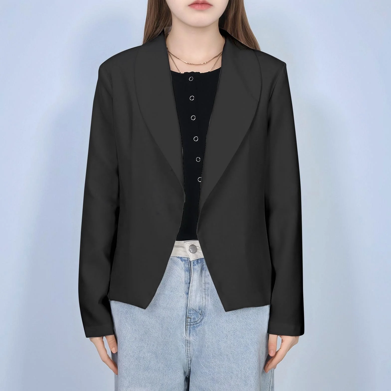 Chaqueta Formal Niña Liso Solapa Traje Frente Abierto Top Manga Larga Talla 5-14 Años