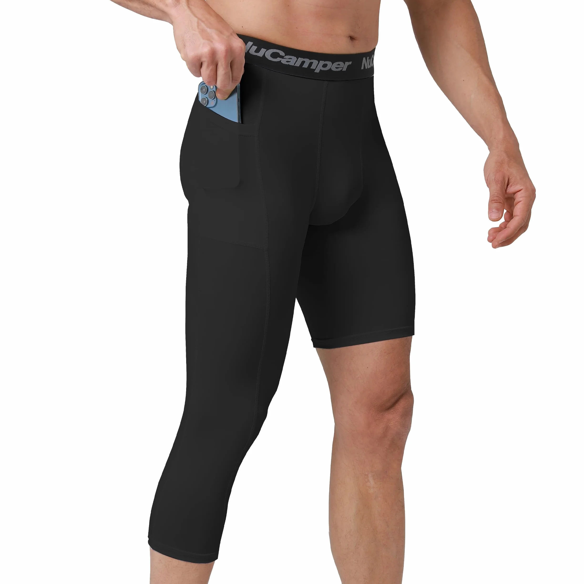 NuCamper Pantalones de Compresión 3/4 Hombre Baloncesto Capa Base Bolsillos Mallas Secado Rápido Transpirables Leggings Correr