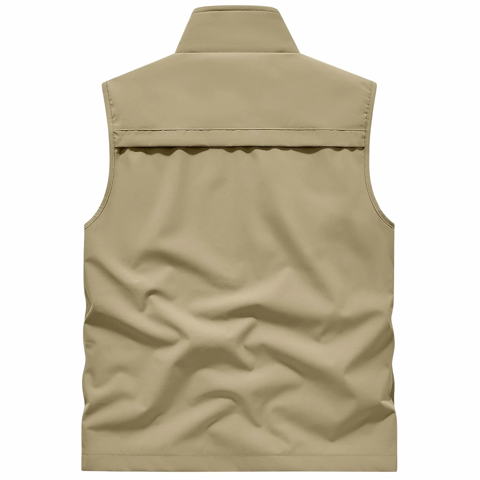 Chaleco de trabajo para hombre al aire libre transpirable, chaleco de pesca ligero, cuello alto sin mangas con cremallera