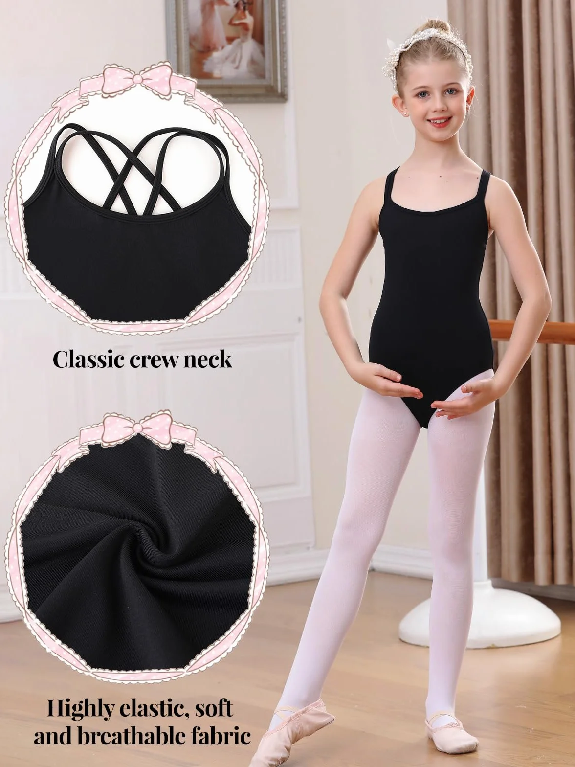 Leotardo Negro Ballet para Niñas 3-13 Años Ropa de Baile Gimnasia
