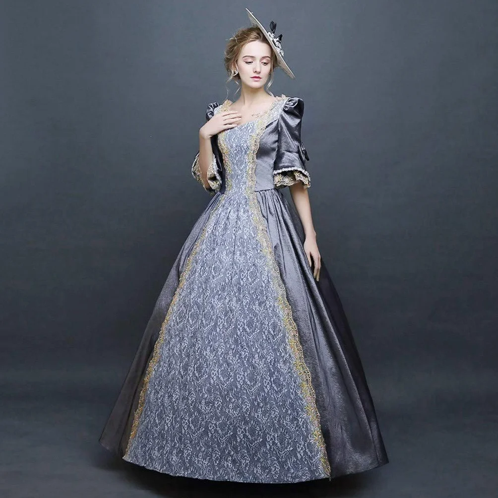Vestido de baile rococó gótico victoriano medieval para mujer, disfraz de época con encaje, largo hasta el suelo