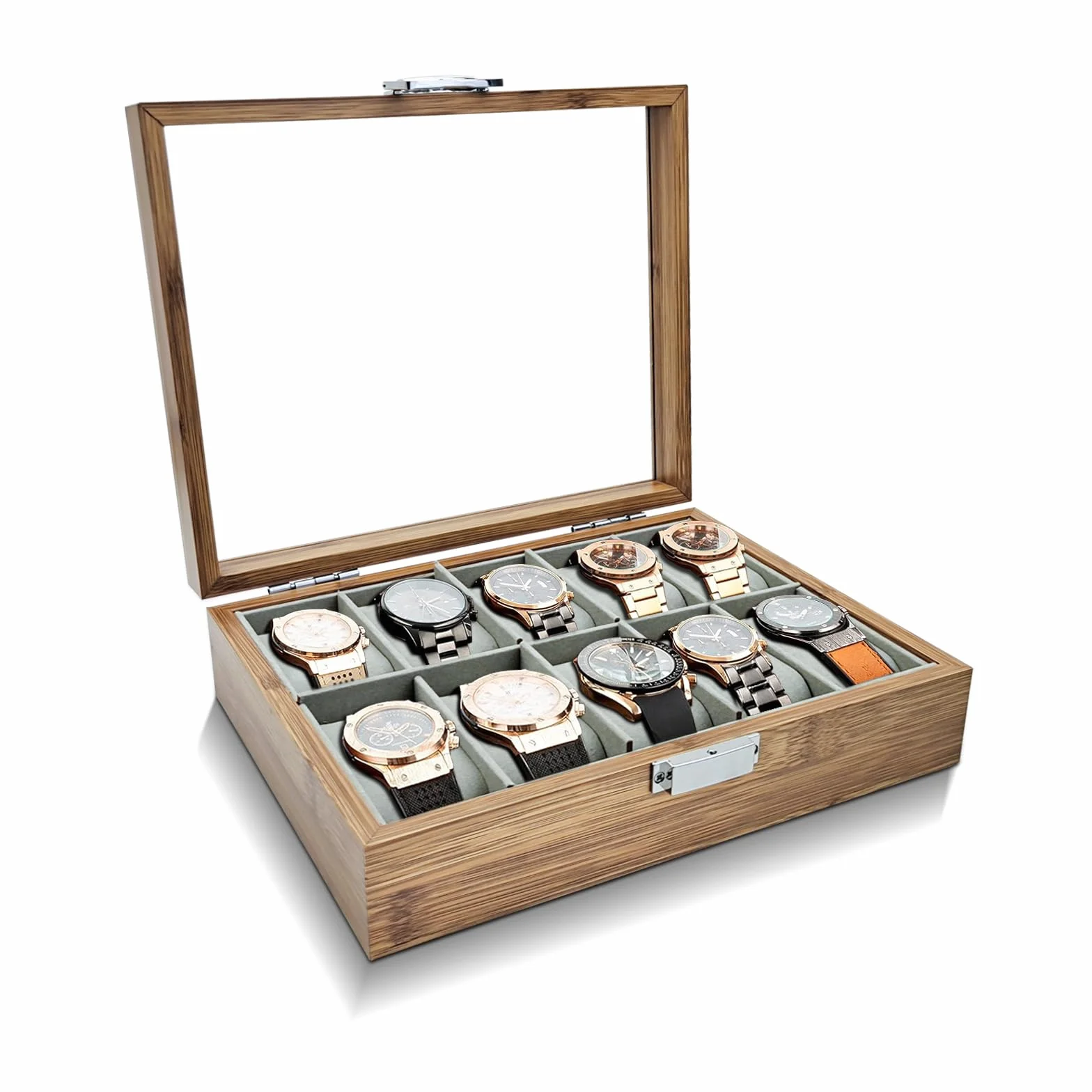 Caja Relojes de Madera con Almohada Extraíble, Estuche Relojero Organizador para Hombre 10 Ranuras