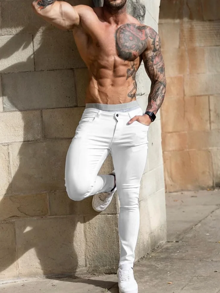 Pantalón Chino Hombre Slim Fit Elasticos Largo Trabajo Vaqueros Ajustados