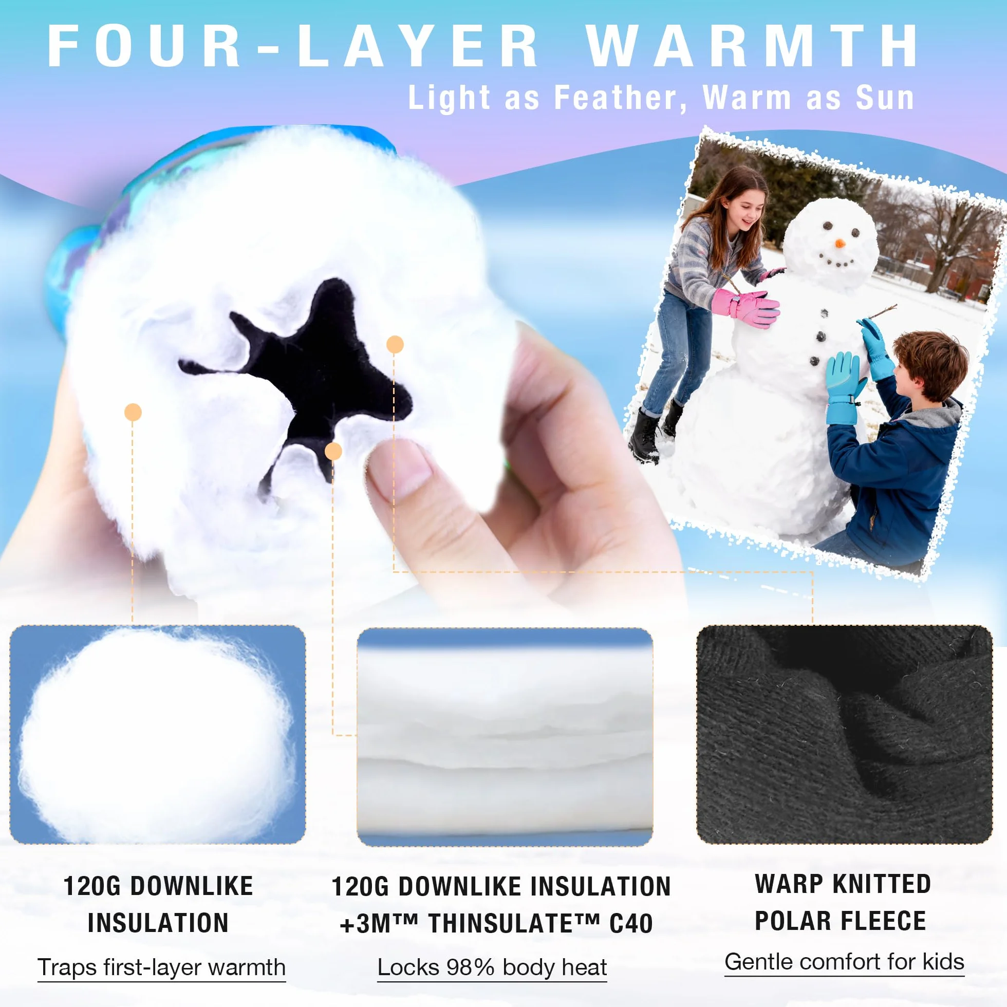 Origem Guantes de Esquí Impermeables Térmicos para Niños 4-14 Años Nieve Trineo Snowboard Patinaje