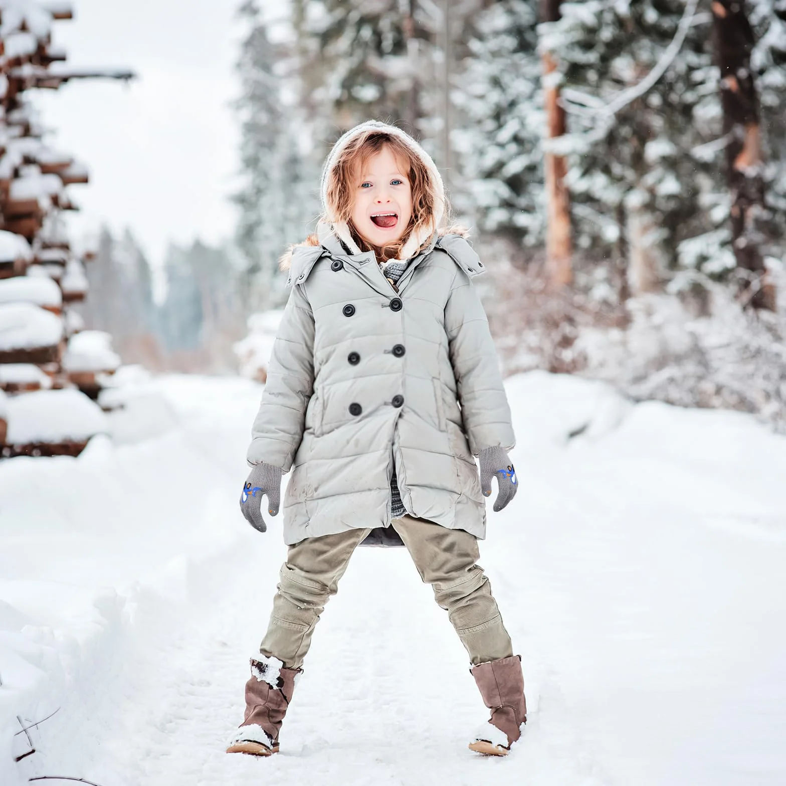 QKURT Guantes Mágicos Infantiles de Invierno Térmicos Dedos Completos para Niños Dinosaurios Excavadoras