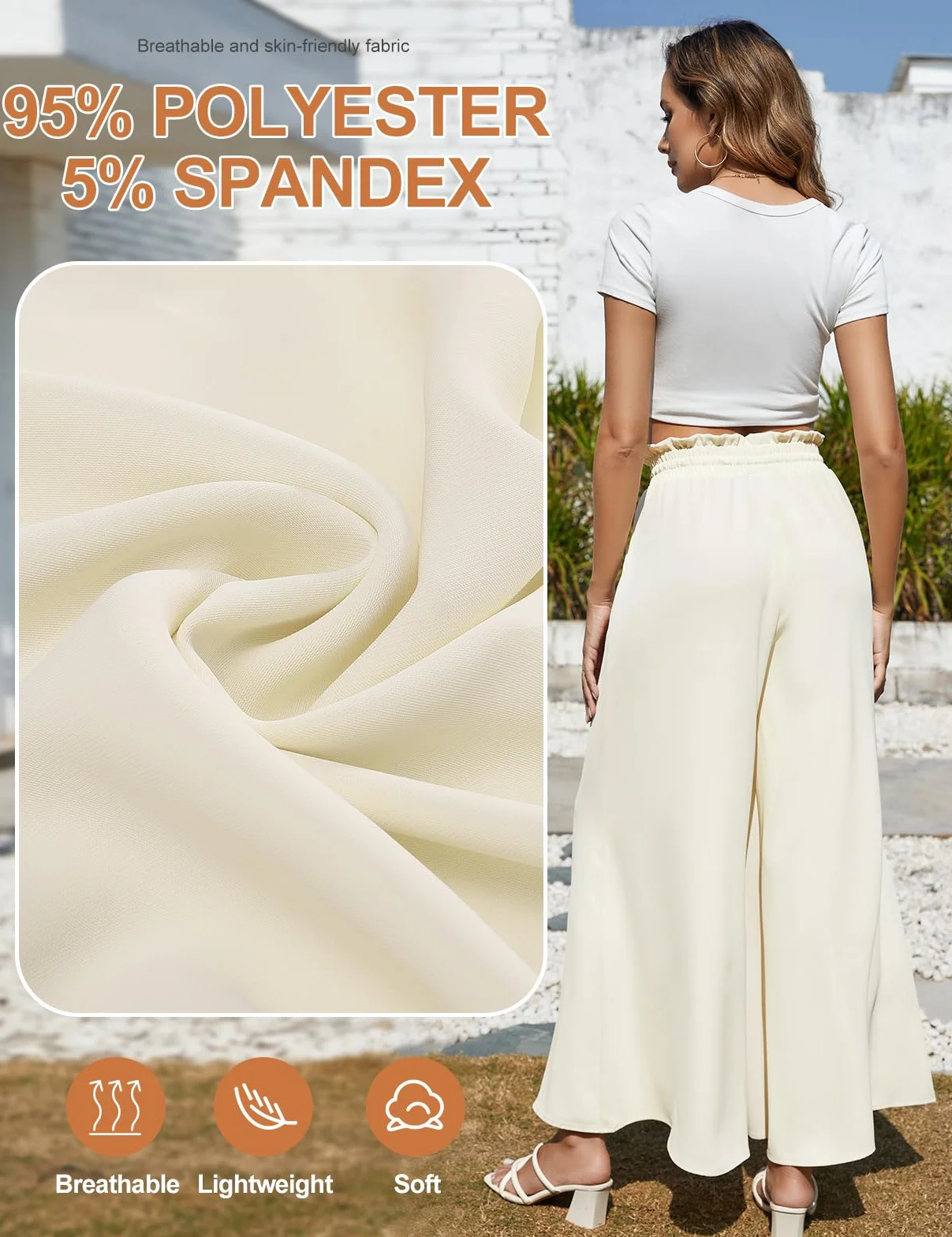 CMTOP Pantalones Mujer Palazzo Ligeros Elásticos Cintura Alta Casual Anchos Suelto Cómodos Flojo Playa Bolsillos Cordón