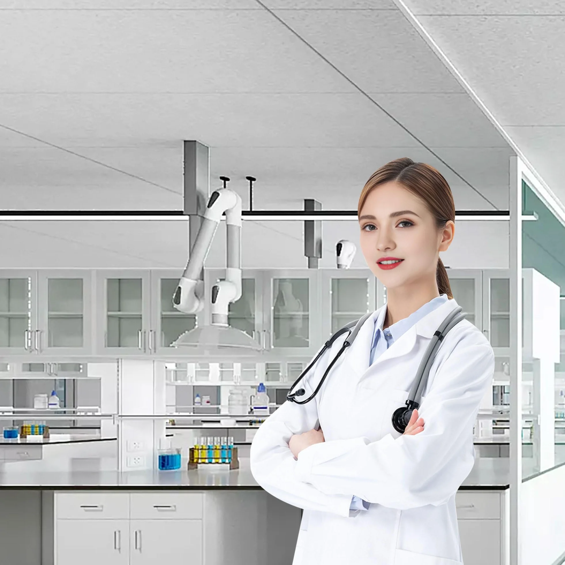Bata de Laboratorio Médica Blanca Larga Manga Larga Uniformes Sanitarios con Bolsillos y Botones